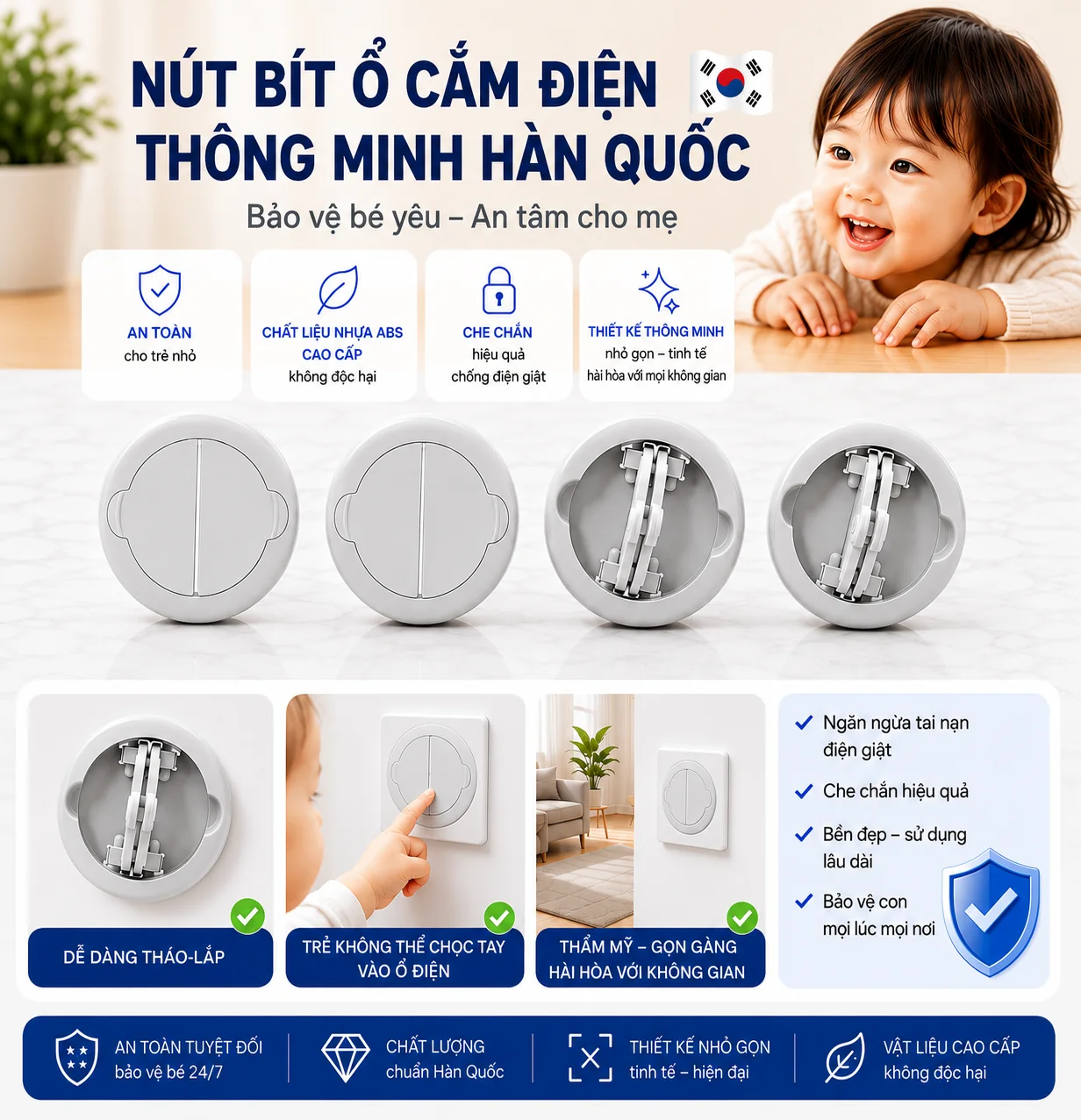 SET NÚT BÍT Ổ CẮM ĐIỆN THÔNG MINH HÀN QUỐC,CHỐNG GIẬT,AN TOÀN,THIẾT KẾ NHỎ GỌN CHẮC CHẮN